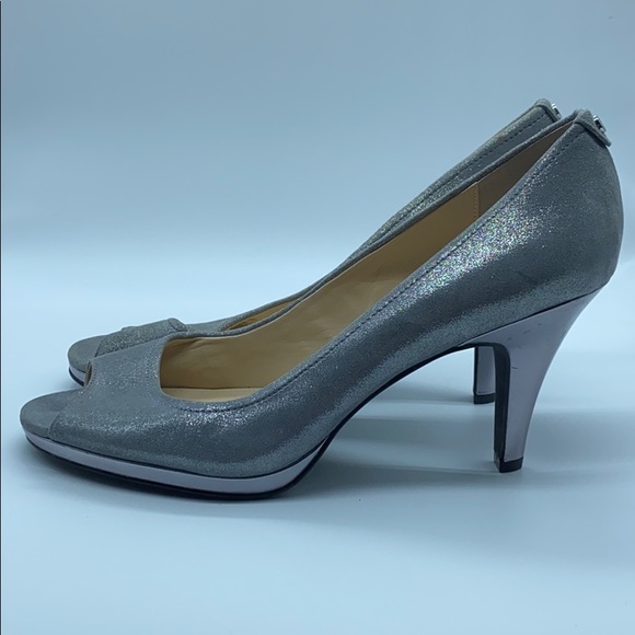 Calvin Klein Silver Open Toe Pump Size 11 - Picture 2 of 5